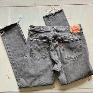 Levi's 501 Skinny Faded Black Raw Hem Jeans Cotton Size 29 Waist 27 Inseam